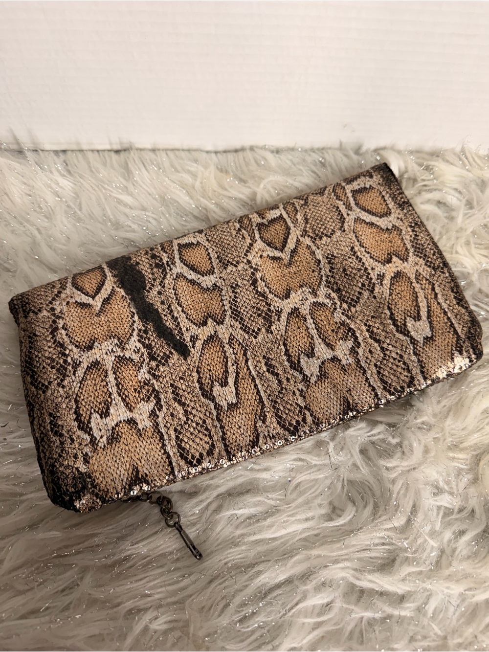 Snake-Print Zip Clutch Wallet in Taupe